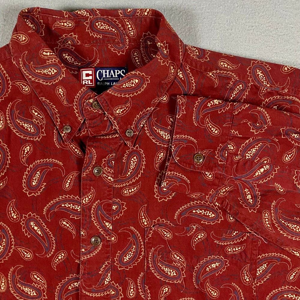 Vintage Chaps Ralph Lauren‎ Mens XL Paisley Button Down Burgundy Red Long Sleeve